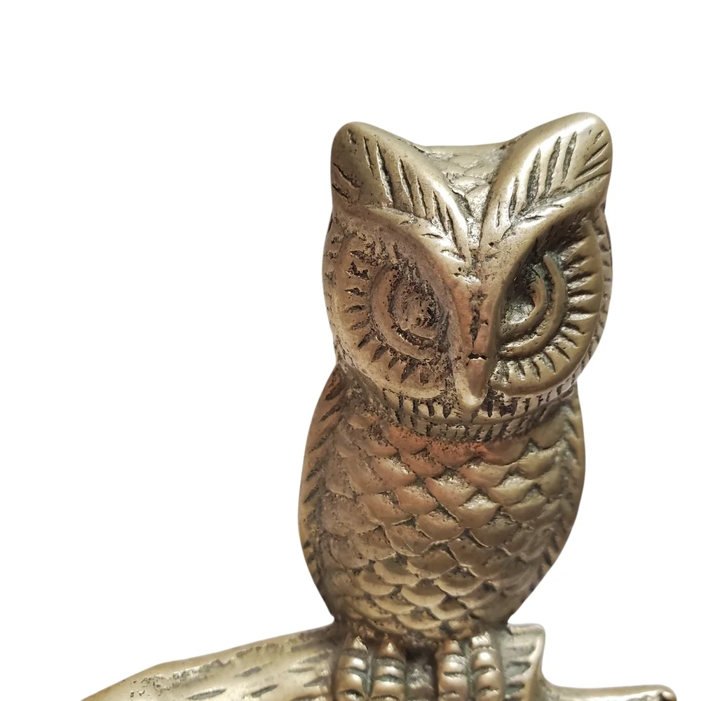 Vintage Solid Brass Owl Figurine On Branch. 2.75